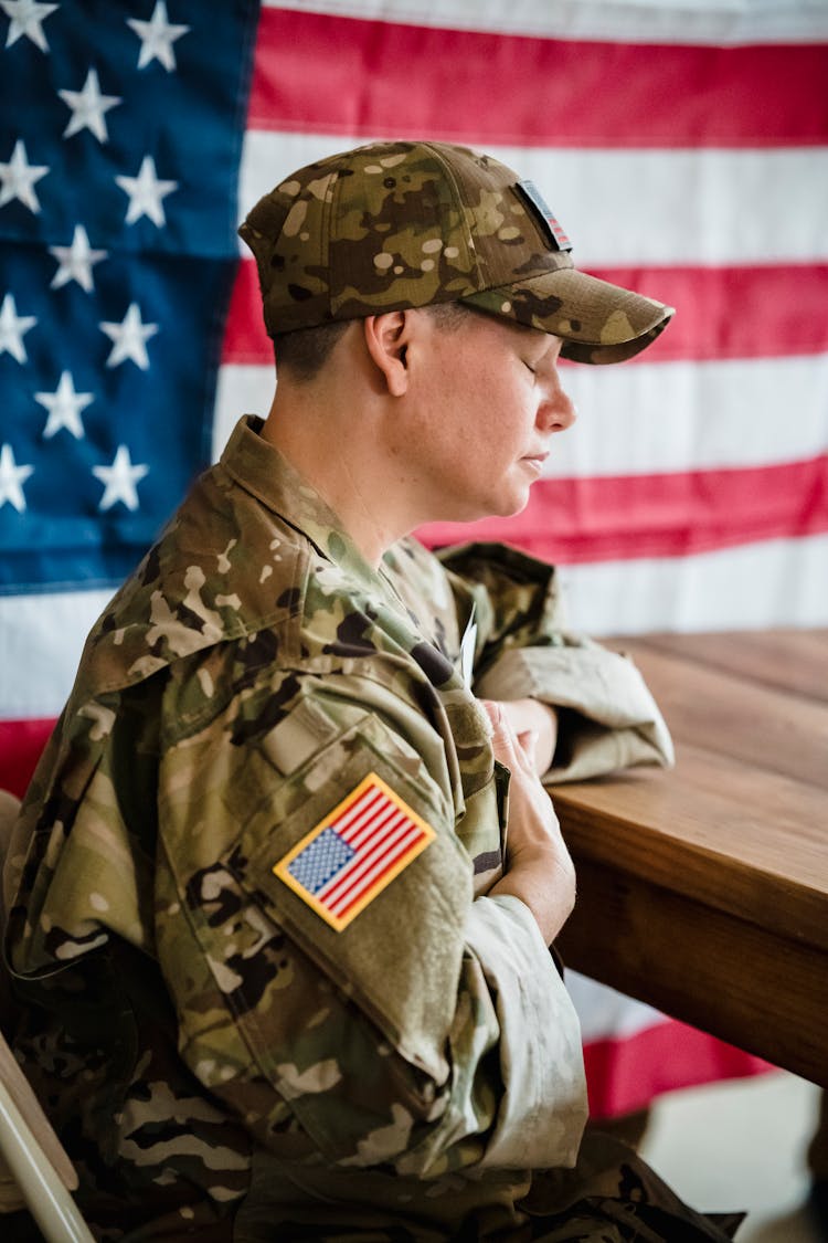 Unhappy Veteran In Military Uniform