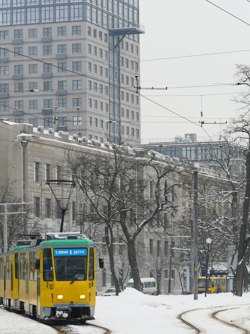 Kostnadsfri bild av kollektivtrafik, snö, spårvagn