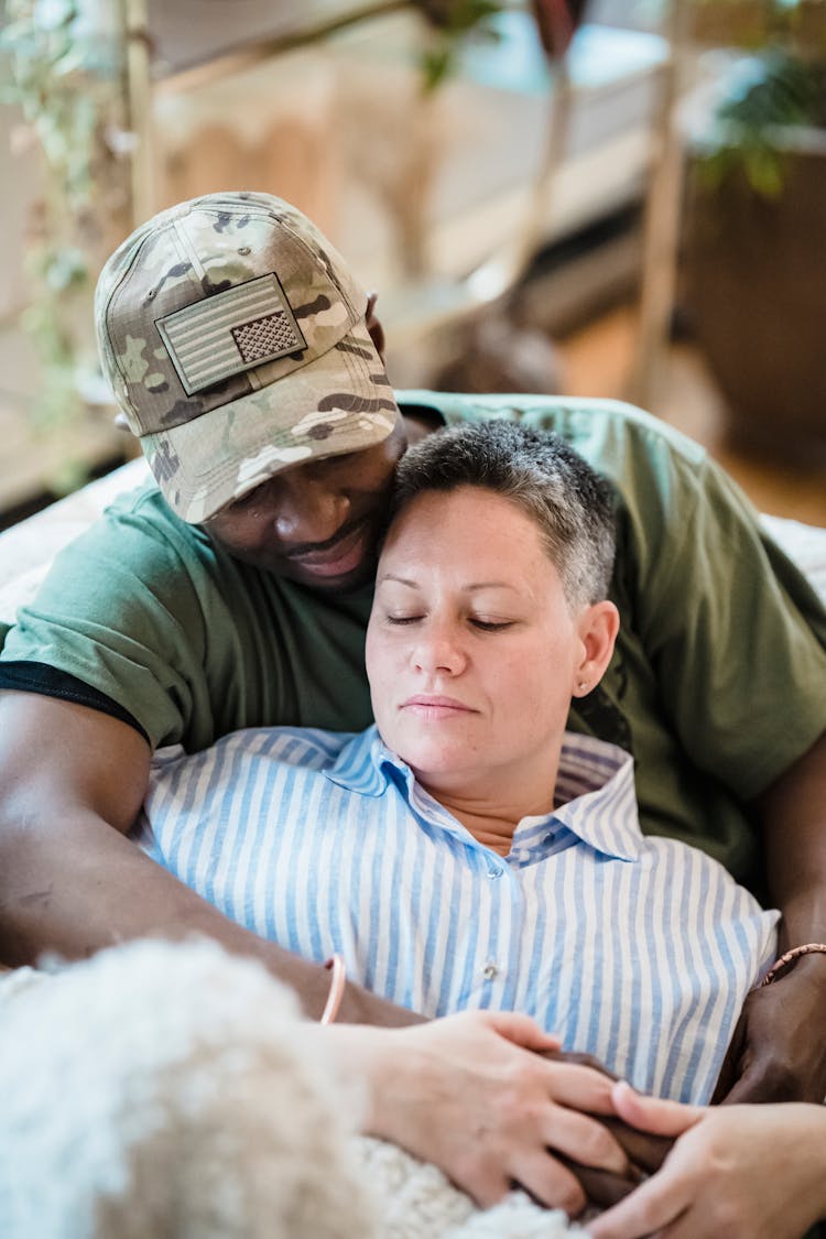 Man Soldier Hugging Woman