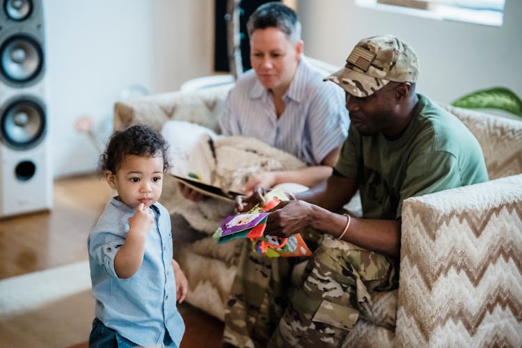 Family With Father Soldier At Home