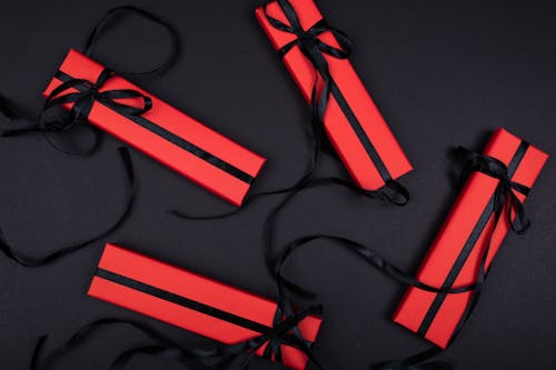 Free Overhead Shot of Red Gift Boxes Stock Photo
