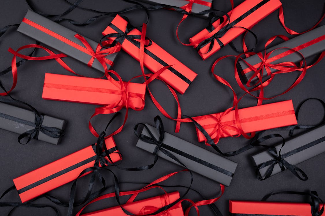 Free Red and Black Boxes with Ribbons Stock Photo
