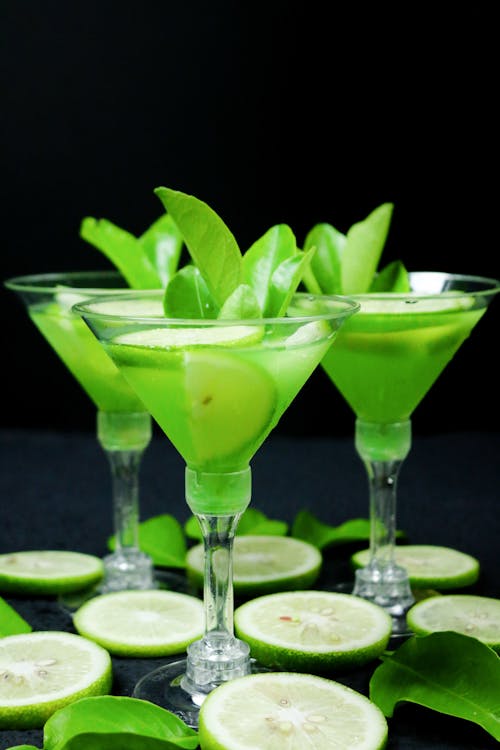 Green Cocktails in Martini Glasses 