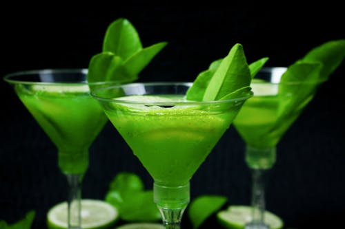 Cocktail Drinks with Green Leaves