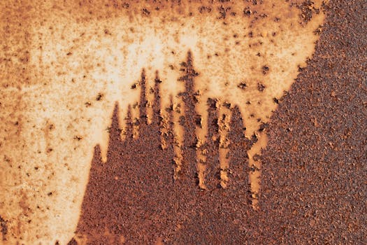 Close-up of rusty metal showcasing intricate textures and abstract patterns in warm tones.