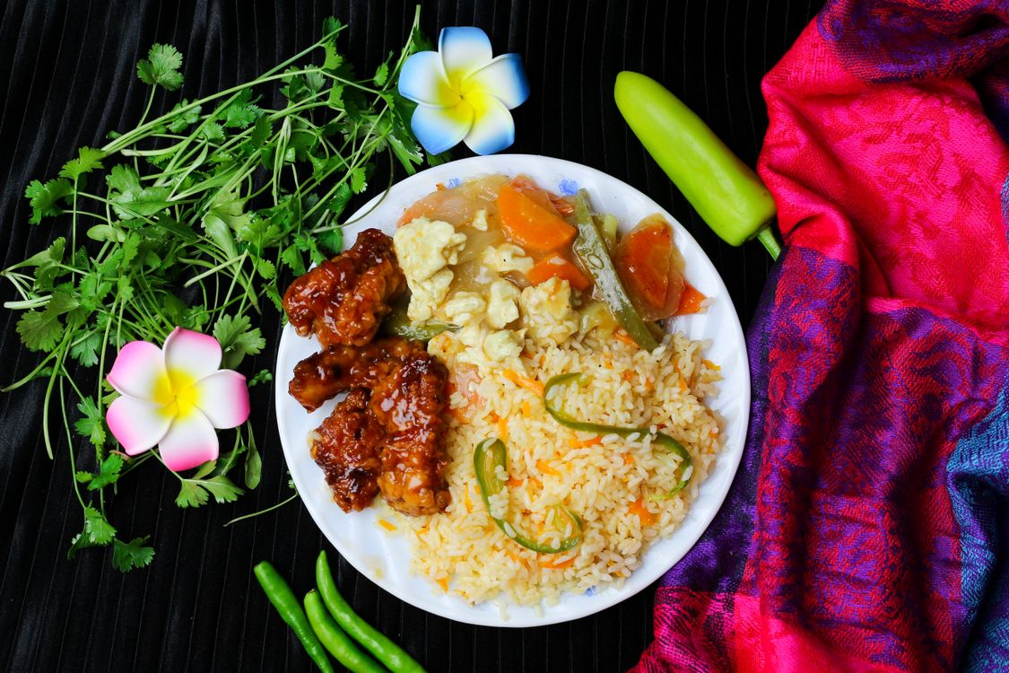 Rice Meal on White Ceramic Plate Surrounded by Green Vegetables · Free ...