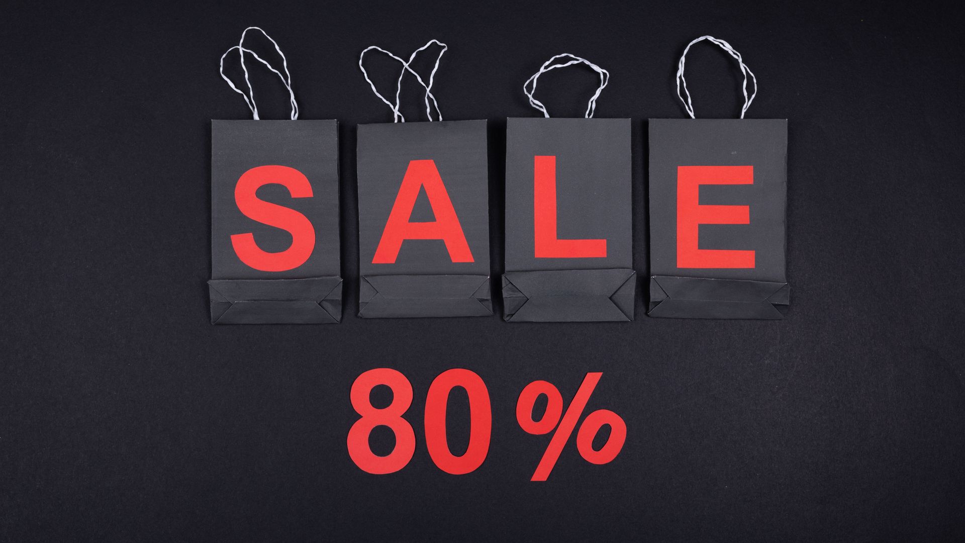 Modafinil for Sale: Your Ultimate Guide Highlighting a sale with 80% discount using black shopping bags and bold red text.