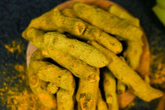 Turmeric Crops Coated with Tea Powder 