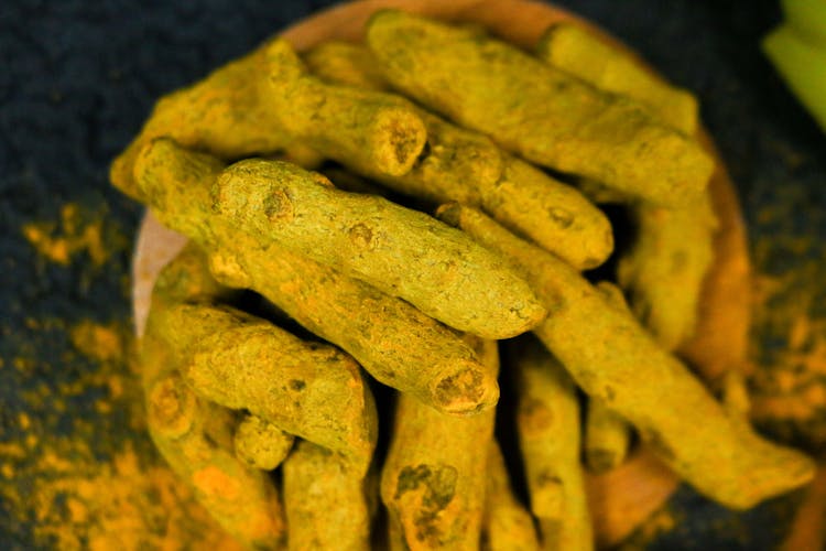 Turmeric Crops Coated With Tea Powder 