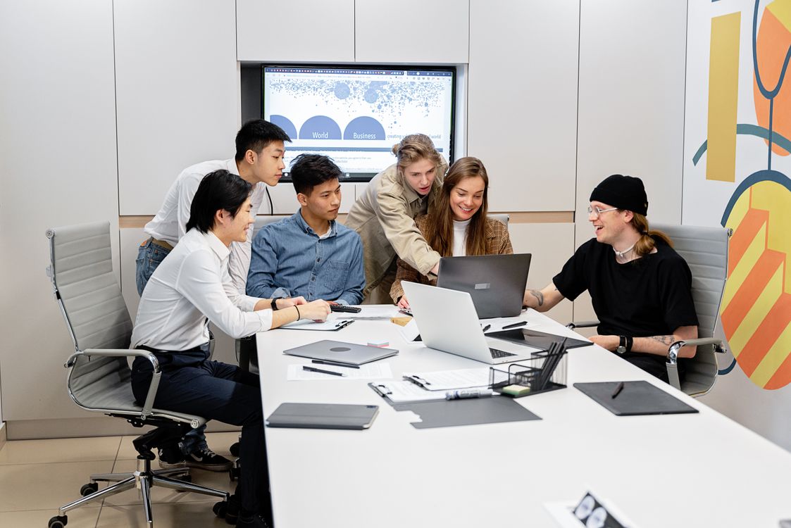 Business professionals working together in a modern office