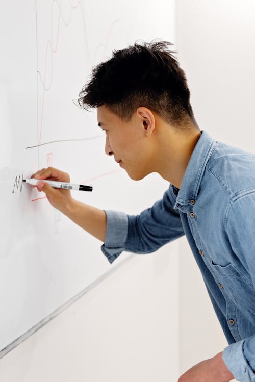 A Man Writing on a Whiteboard Using a Marker