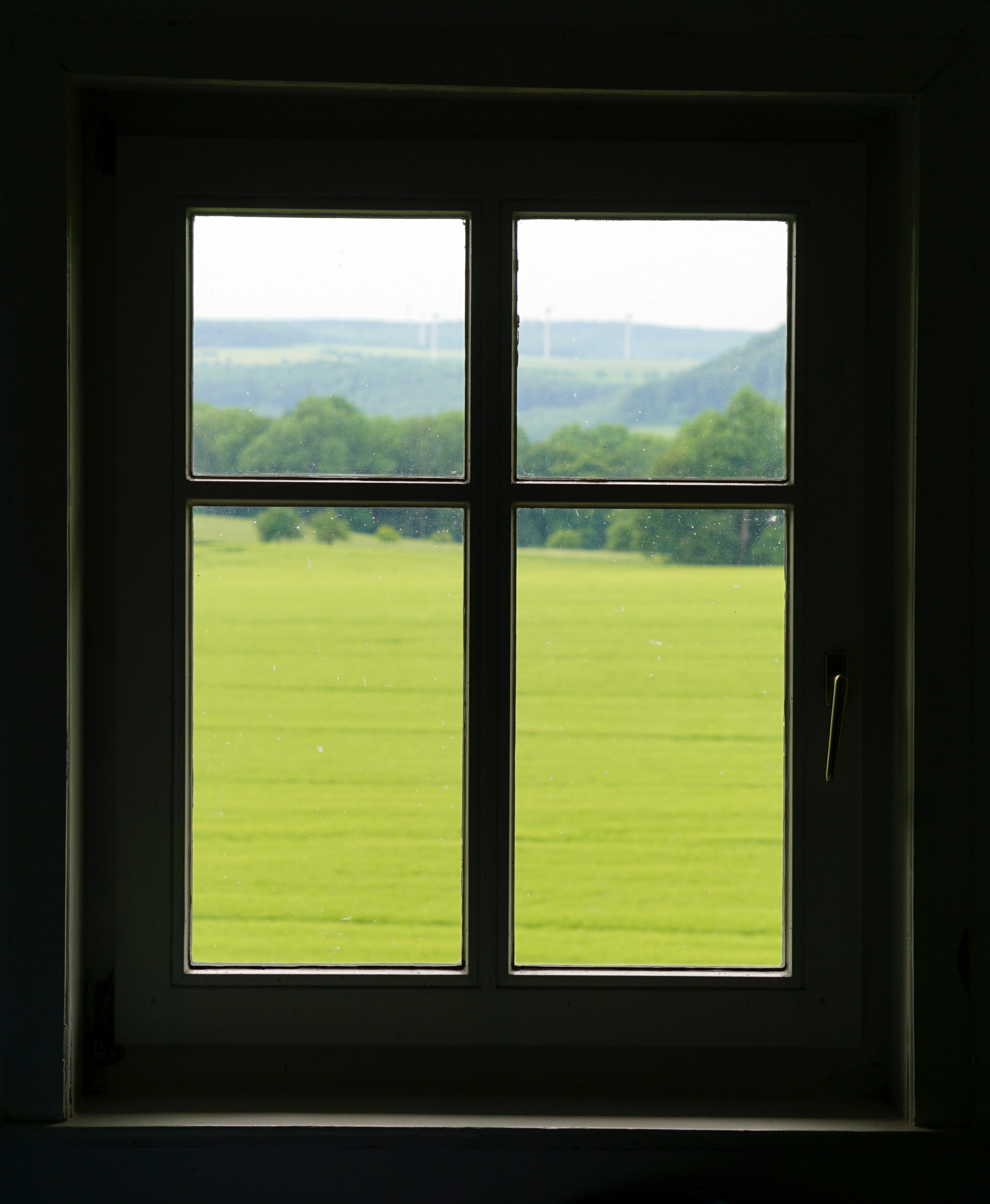 Green Field Through the Window · Free Stock Photo