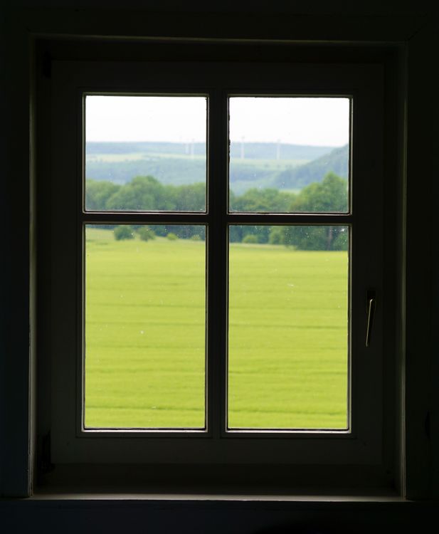 Green Field Through the Window · Free Stock Photo