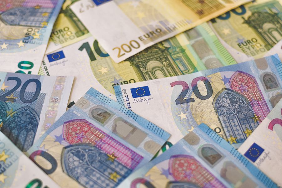 High-quality image of various Euro banknotes showcasing Europe’s currency in detail.