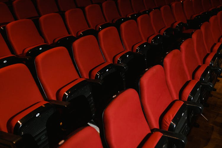 Red And Black Vacant Seats In Cinema Theater