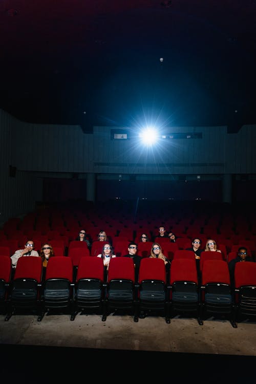 Free People Sitting on Chair in the Movie Theater Stock Photo