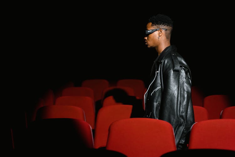 A Man Walking In A Cinema With 3d Glasses