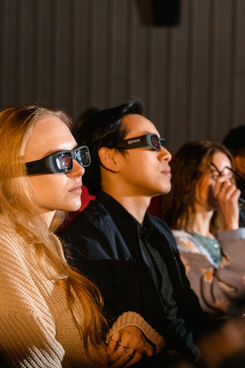 Free People Wearing 3d Glases Watching a Movie Stock Photo