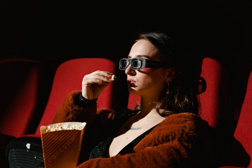 A Woman in a Fur Coat Watching a Movie