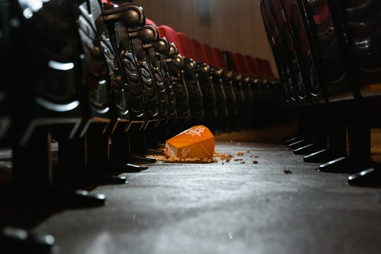 A Spilled Bucket Of Popcorn In A Movie Theater