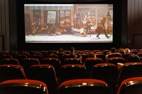 Free Cartoon Movie Showing on Theater Screen Stock Photo