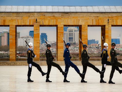 Free A disciplined group of soldiers marching in formation at Anıtkabir, Ankara, Türkiye. Stock Photo