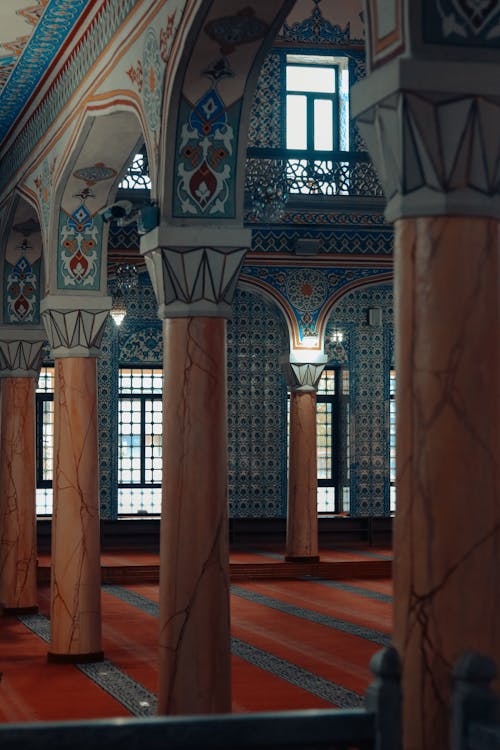 Mosque Interior with Ornate Columns 