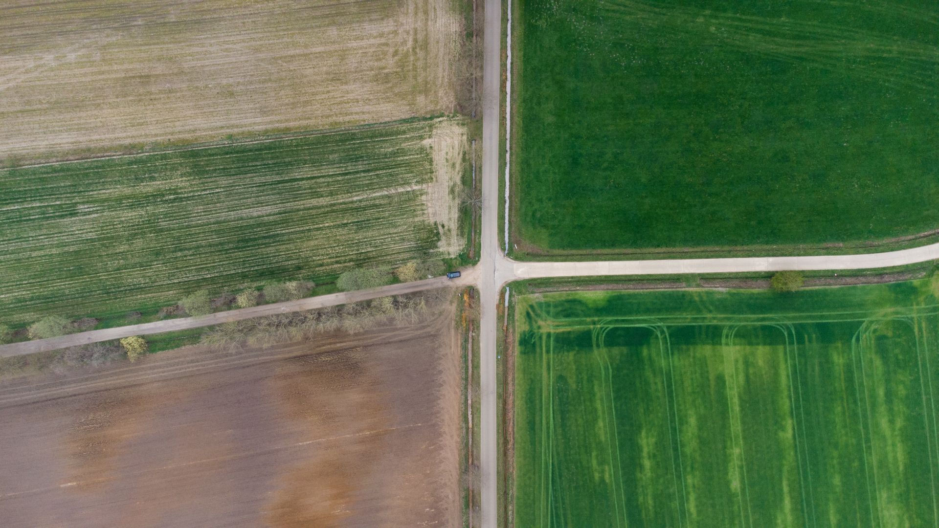 Aerial view of farm parcels and roads