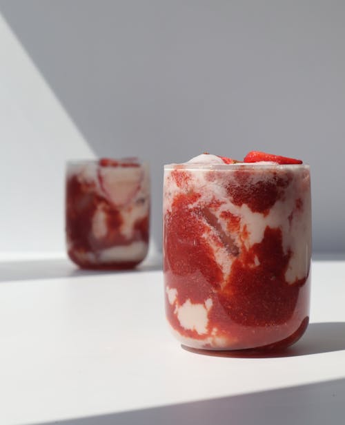 Strawberry Dessert on Clear Glass Cups