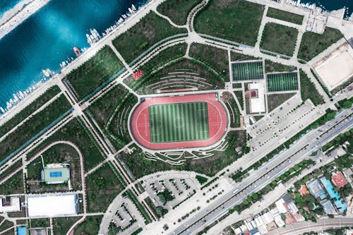 boş zaman, futbol sahası, hava fotoğrafçılığı içeren Ücretsiz stok fotoğraf
