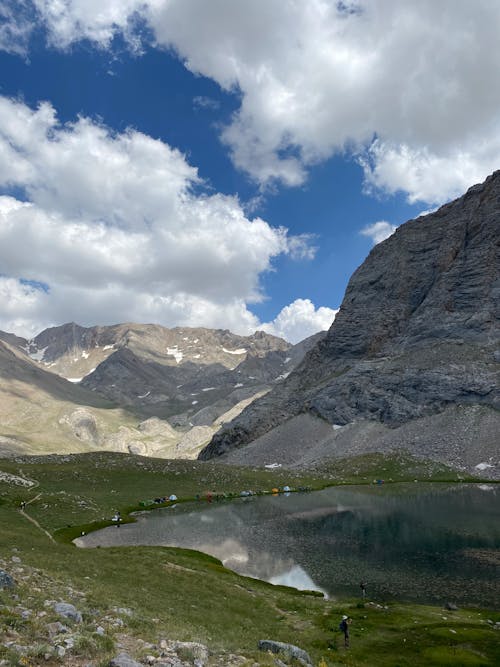 A Lake Near the Mountain Under the Blue Sky and White Clouds