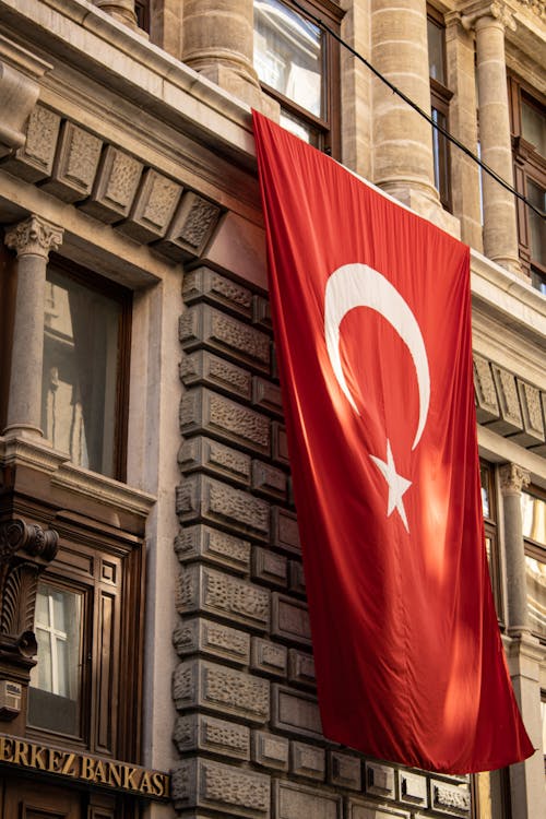 Turkish Flag Hanging outside a Building