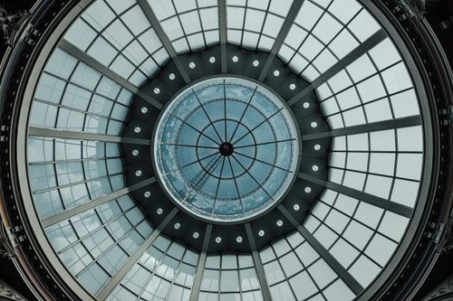 Free Captivating view of the iconic glass dome ceiling in Milan's Galleria Vittorio Emanuele II. Stock Photo