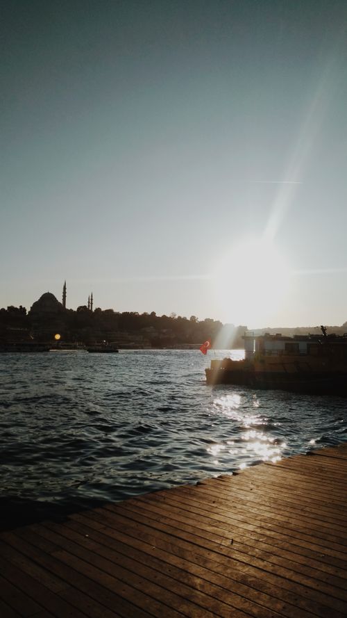 Free stock photo of a mosque, bosphorus, flag Stock Photo
