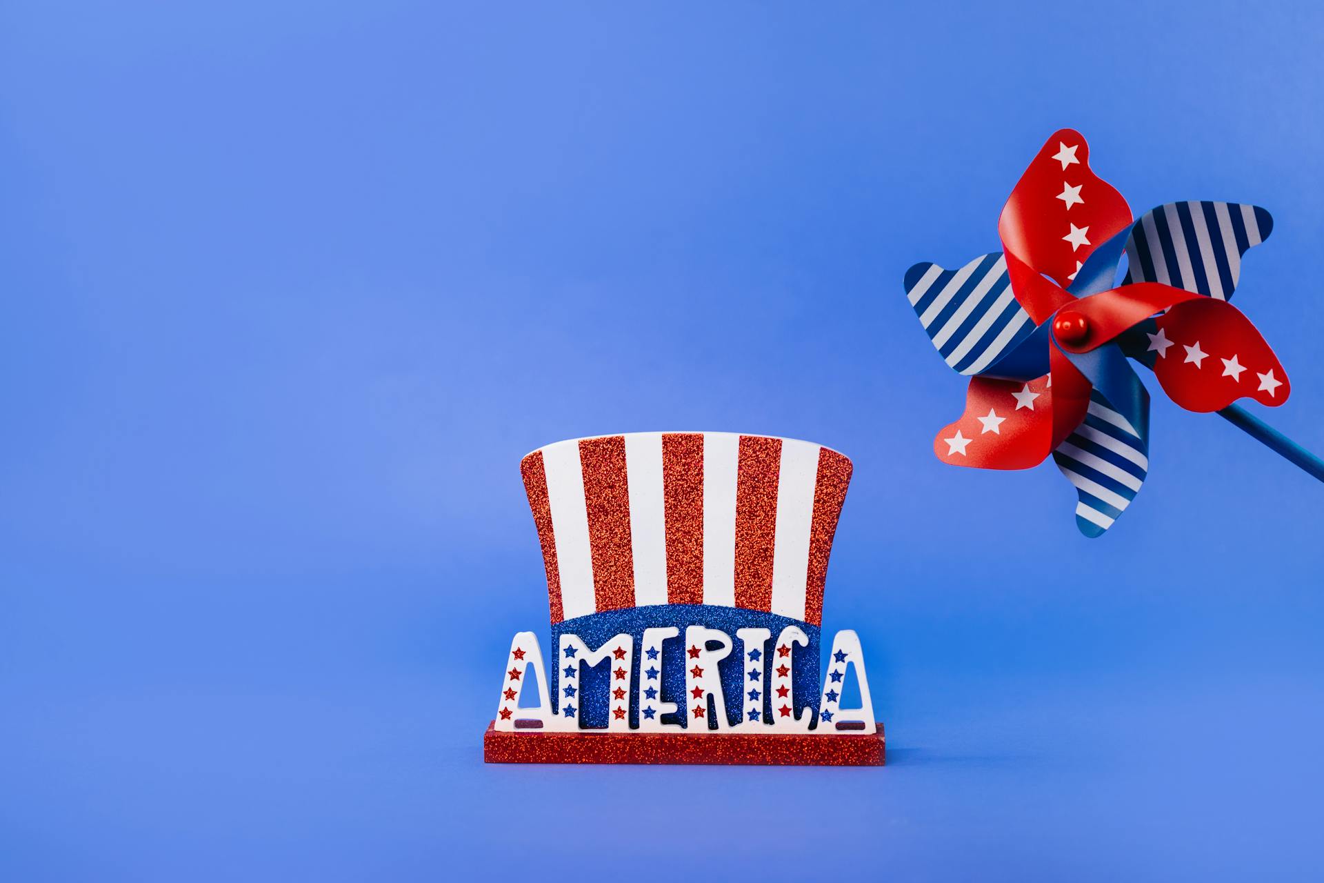 An American Hat and Paper Windmill with Stars and Stripes