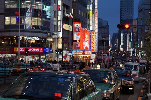 Free stock photo of cabs, city, neon lights