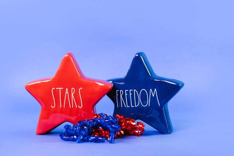 Red And Blue Stars And Ribbons