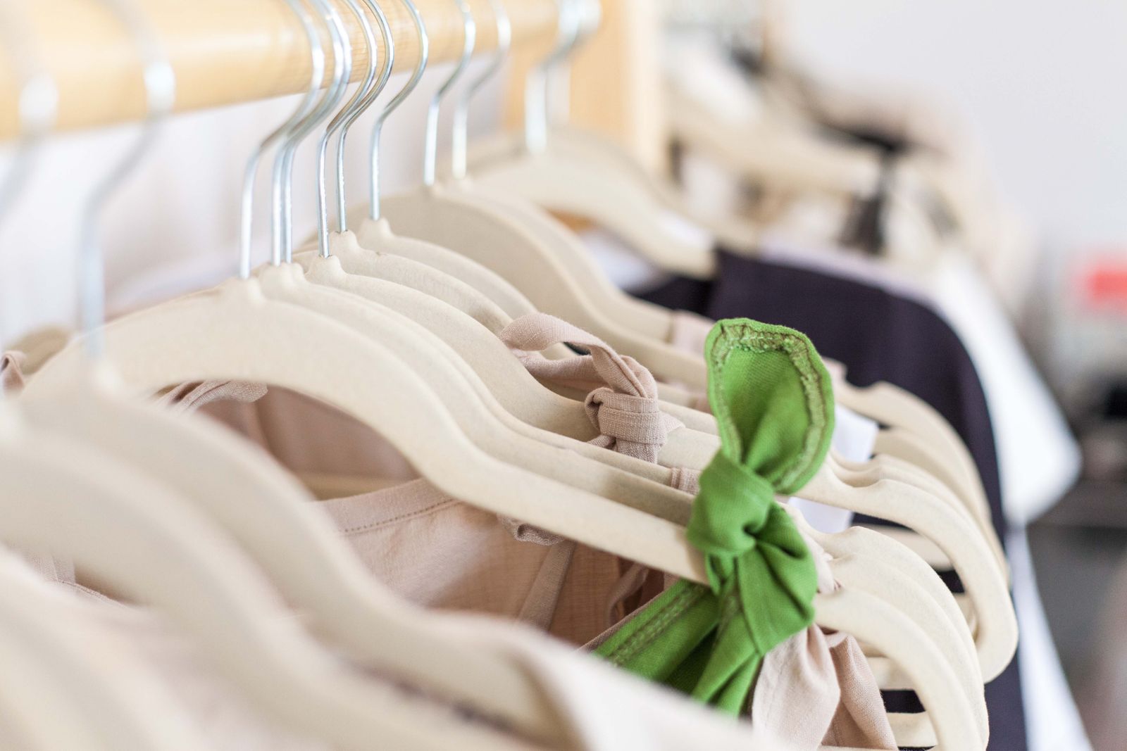 Clothes on hangers close-up (garment care)