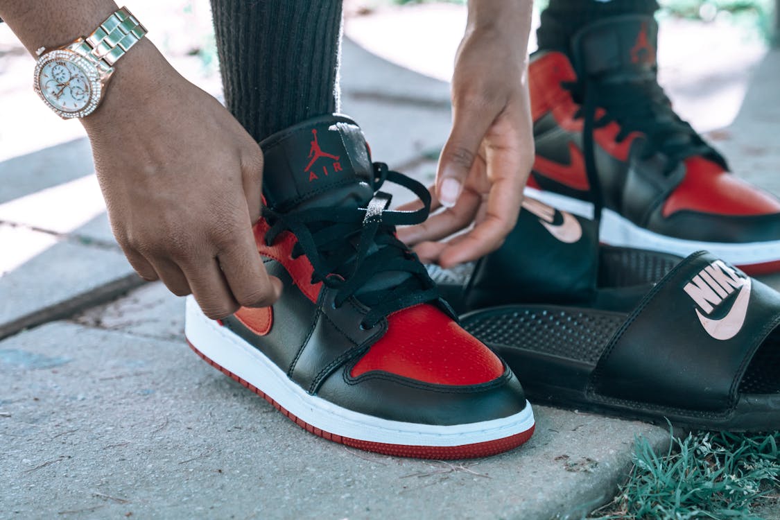 Free A Person Wearing Air Jordan Sneakers
 Stock Photo