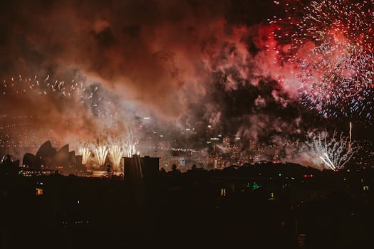 Dazzling fireworks light up the night sky over Sydney Opera House during a vibrant celebration.