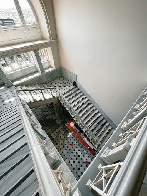 Stone stairs in aged spacious hallway