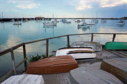 Hull of Inverted Boats on Dock