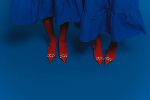 A Person in a Blue Dress and Red Shoes Free Stock Photo A Person in a Blue Dress and Red Shoes Free Stock Photo