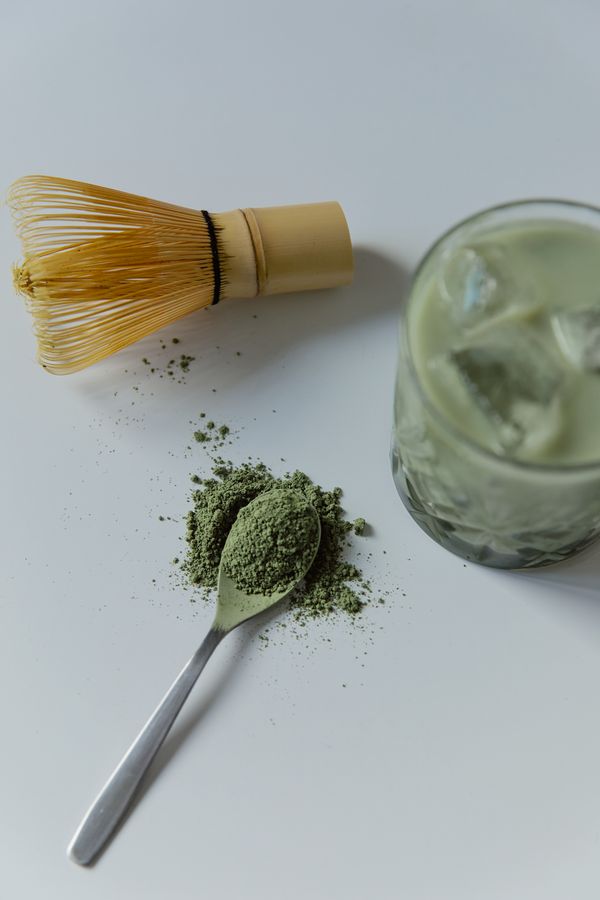 Matcha powder on a spoon