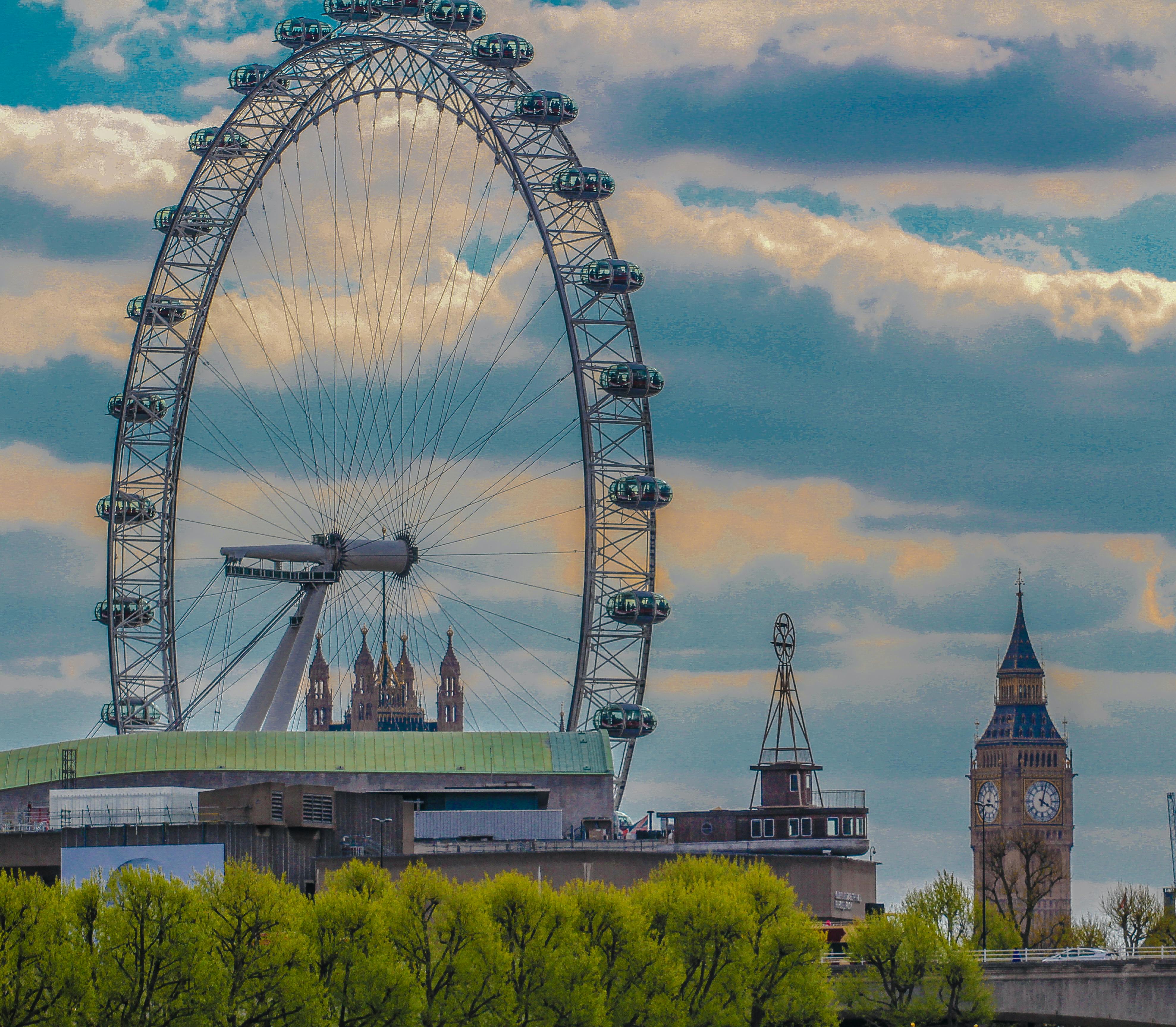 Wallpaper ID: 1724695 / Ferris Wheel, Thames, the evening, England, 4K,  river, lights, capital, architecture, Great Britain, backlight, London,  building, UK, London Eye free download