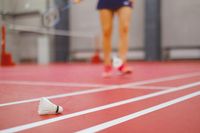 Red cushioned indoor court with a shuttlecock in play. Photo by SHVETS production on Pexels