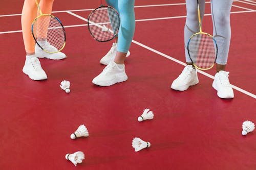Free Shuttlecocks on the Badminton Court Floor Stock Photo