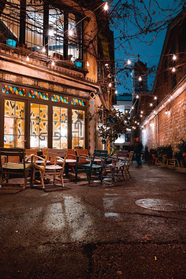 Restaurant Illuminated At Night