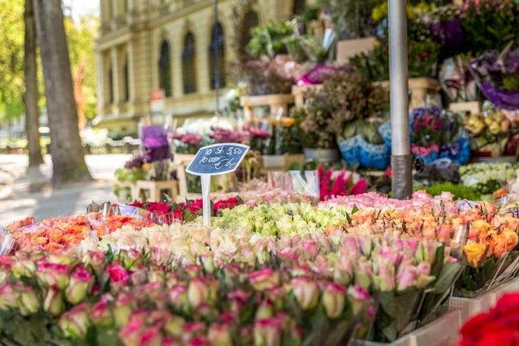 Colorful Flowers On The Stall Of A Flower Shop