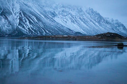 Snow Covered Mountain Near Lake